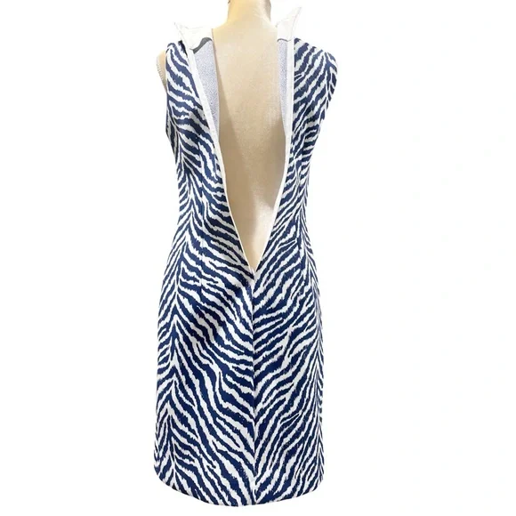 McLaughlin Womens Delaney Dress Montego Blue Tiger Animal Print Slvlss Sheath M - Picture 7 of 16